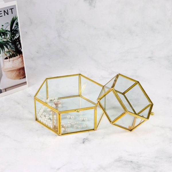 Hexagonal jewelry cover box glass artifact Wedding Decoration storage box gift Yiwu wholesale flower greenhouse