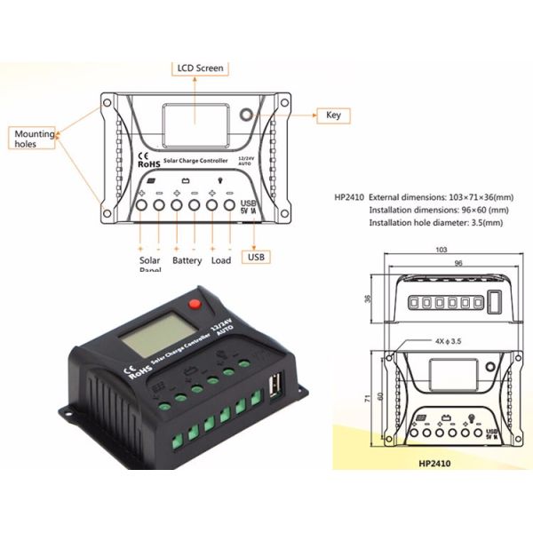 Home Use 12 Volt Solar Panel Charge Controller , Solar Battery Regulator