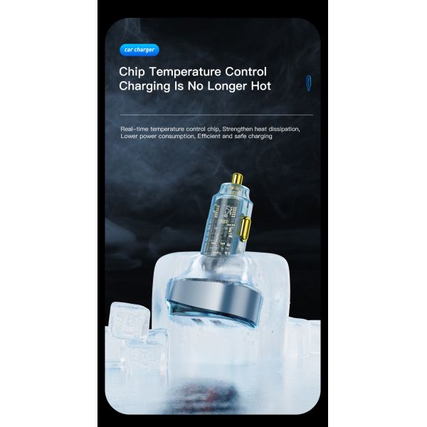 Official Store Digital Display Car Chargers 125W Transparent with 1 Type-C 2 USB-A