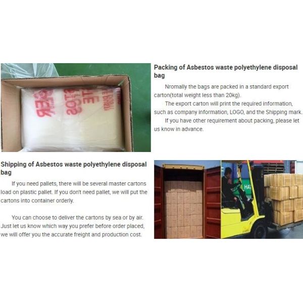 PE packing bag for Asbestos fibers, large size thicker LDPE asbestos remove bags, Large Asbestos Waste Removal Bags, pac