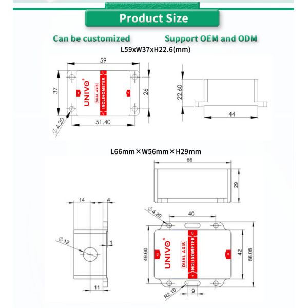 UBIS-326Y UNIVO RS232/RS485/TTL Dual Axis Inclinometer for Analog Digital Measurement