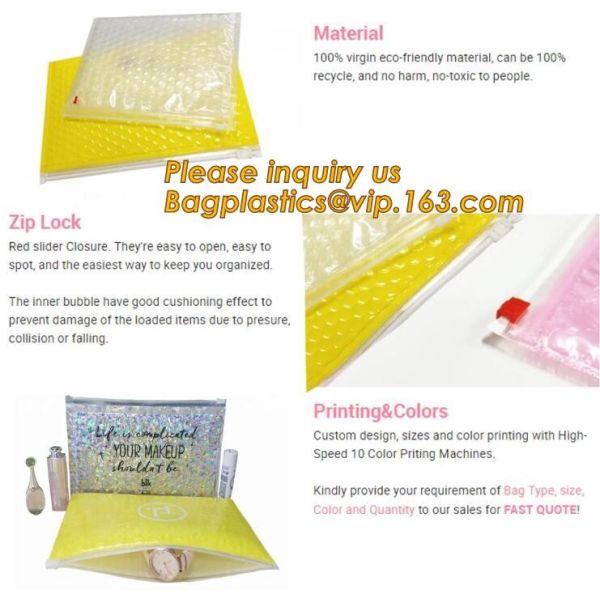 Cosmetic Pink Slider Padded Bag/Silver Zip lockkk Bag With Bubble,Padded Envelopes Cheap Aluminium Foil Zip lockkk Holographic