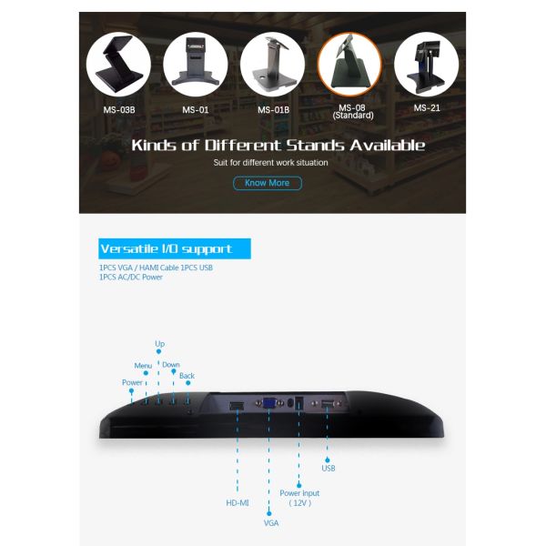 OEM Brand 1280*1024 Lcd 17 Inch Touch Screen Monitor Wall Mount Metal Stand