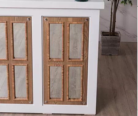 Nordic Design White Reception Desk With Display Case Mirror Customized Size