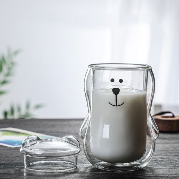 300ml Bear Shaped Insulated Double Wall Pyrex Glass Cup