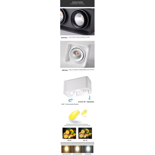 25w 30w Square LED Spotlight Indoor Work Light Trimless COB Surface Mounted