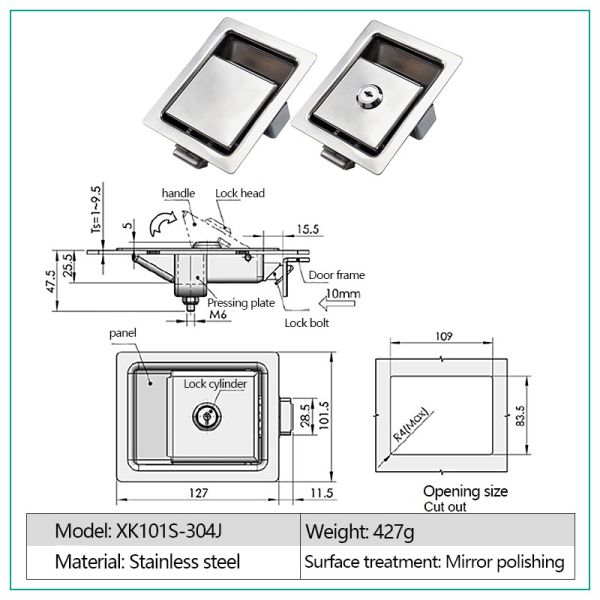 Stainless Steel Paddle Latch Lock Pull To Open Trailer Tool Box 5''X4''X2''