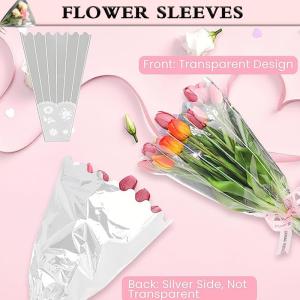 Disposable Cellophane Flower Bouquet Sleeves Plastic Wrapping Bags With Lace