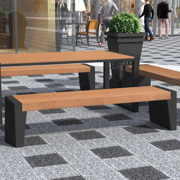 Extra large planter pots and outdoor urban bench with flower pot