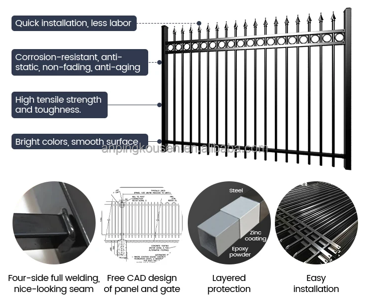 Rust-Proof Galvanized Wrought Iron Fence with Heat Treated Pressure Treated Wood Type