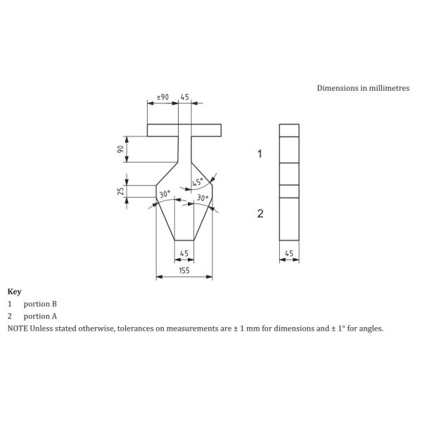 ISO 8124-4, 6.5.2 Probe V Test Template Opening For Head And Neck Entrapment