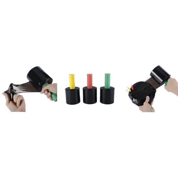 Black Mini Handheld LLDPE packing stretch wrap Film With Rotating Handles Dispenser For Cartons Wrap