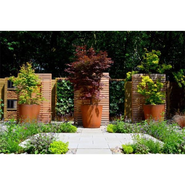 Outdoor Garden Metal Flower Pots Tapered Cylinder Corten Steel Conical Planters