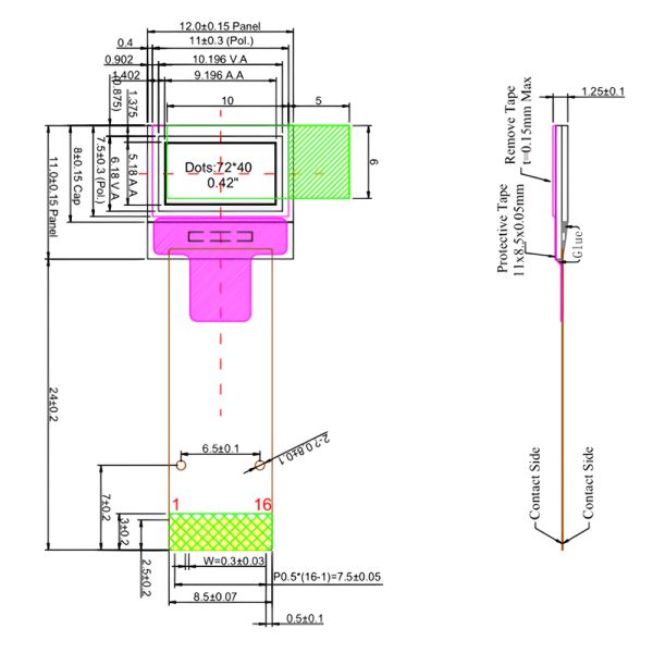 0.42-Inch Tiny OLED Screen 72x40 Graphic ZIF Connection SPI And IIC Interface