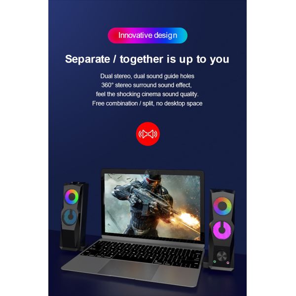 DC5V 2.0 Channel Speakers Rgb PC Gaming Speakers AUX Input Delicate Sound