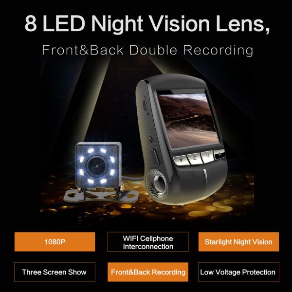 Private Mould dual 1080p dash cam with Front + Rear Record, mobile phone app