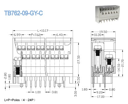 With Cover Dual Row Electrical Terminal Block M3 Brass Terminal 7.62mm Spacing