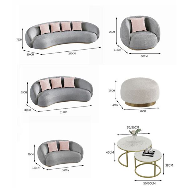 Half Moon Shaped Sectional Living Room Couch Sets With Recliners Long Booth 160cm