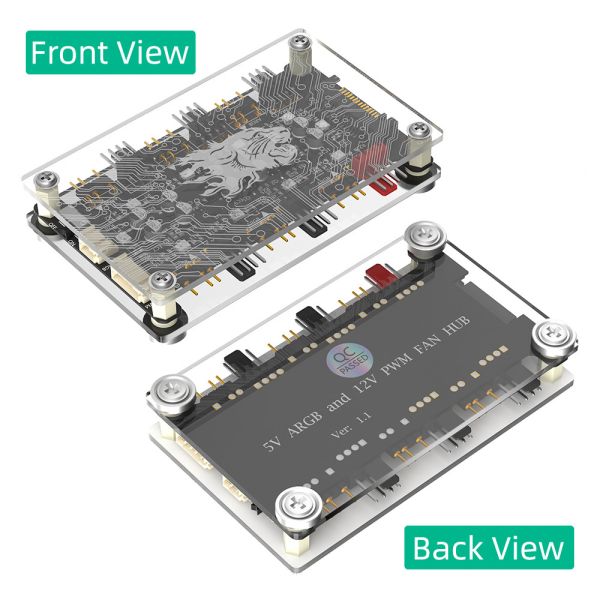 12 Ports 3Pin DC 5V ARGB and 12V 4Pin PWM Fan Hub Breakout Board With Extension Cable 5V ARGB and 12V PWM DC Fan Hub with Acrylic Case and Magnetic
