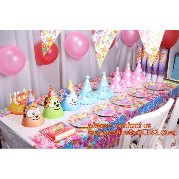 cartoon theme party for kids happy birthday party tableware, Festival Pink Tablecover Supply,Transparent Rectangle Kitch