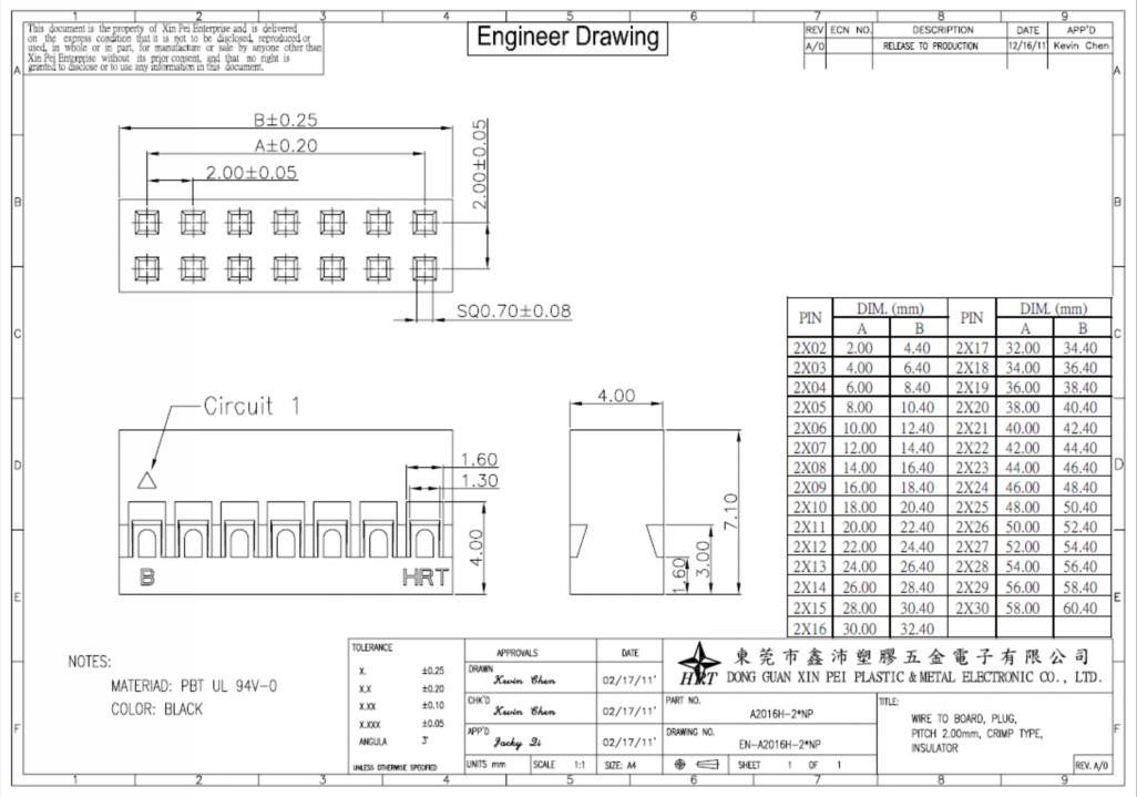 Double Row Wire To Board Crimp Style Connectors Pin Header with 2.0mm Pitch Wire Connector