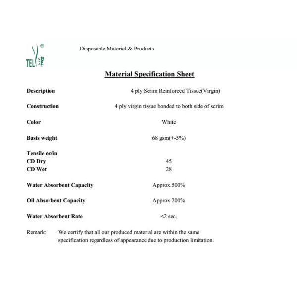 4ply Wood Pulp Surgical Paper Scrim Reinforced Towels