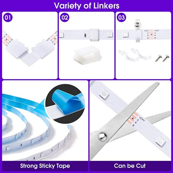 Smart 10M LED Strip Lights Waterproof Flexible LED Strip 24V With Remote Color Changing