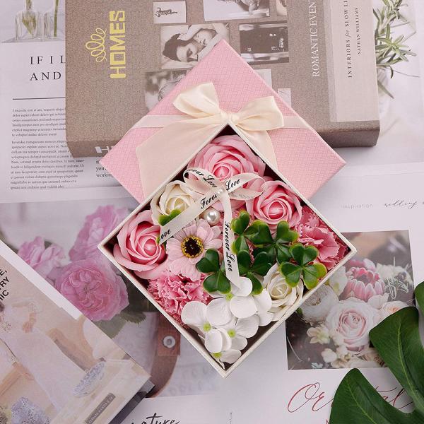 Artificial Rose Soap Flower Bouquet Boxes 14.5cm*14.5cm*7.5cm For Teachers