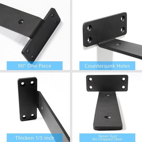 8 Inch Black Metal L Brackets Hidden Brackets for Floating Wood Shelves Tolerance 0.02