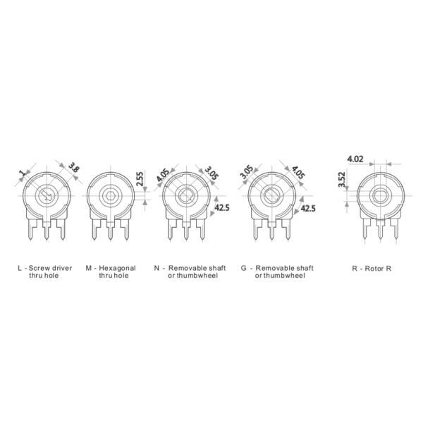 ANYO Vertical Mount Potentiometer , PT15 15mm Carbon Film Trimmable Potentiometer