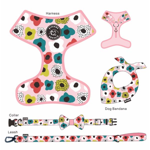 Custom Logo Collar Leash Harness Set Polyester Dog Harness Leash