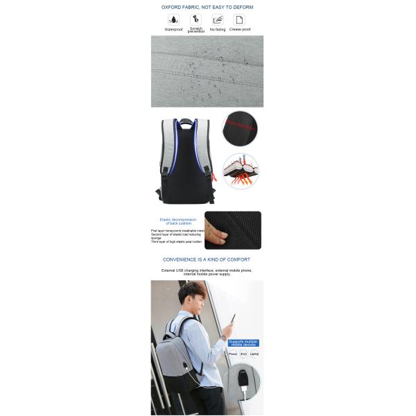 15L Lightweight Laptop Backpack With USB Charging Port 0.45kg