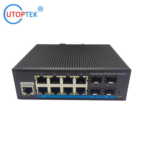 UT48GM-SFP L2 Managed Industrial 4x1000M SFP+8x10/100/1000M RJ45+1xConsole port, DIN Rail,-40 ~+85 ℃ Ethernet Switch