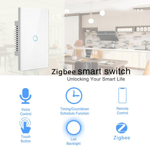 Tempered Glass Panel 2Gang 110V Tuya Zigbee Off/On Switch Smart Life App Wifi Power Switch For Home Automation