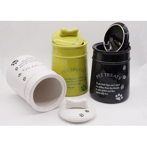 Ceramic Personalized Dog Treat Jar , Pet Food Canister With Decal Silicone Sealed