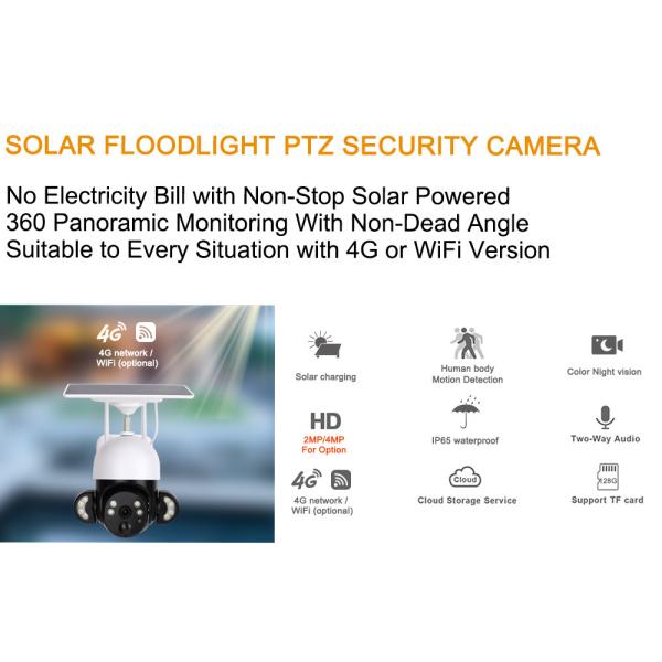 WiFi 2K Solar Floodlight Camera Built In Siren Cloud Storage Solar Powered PTZ Camera