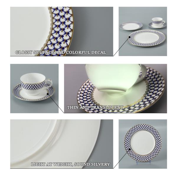 FDA Luxury fadeless Thin Bone China Crockery Set