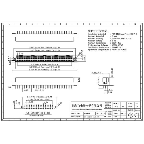 Two Row DIN 41612 Connector Female Straight For Displays / Digital Camera