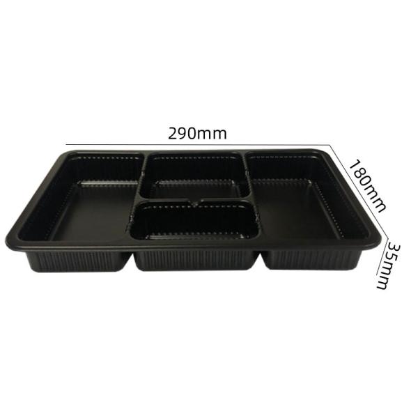 4-Compartment Black PP Food Tray for Restaurants and Takeout