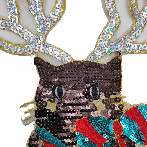 Black Sequin Cat Iron On Patch , Special Design Embroidered Animal Patches