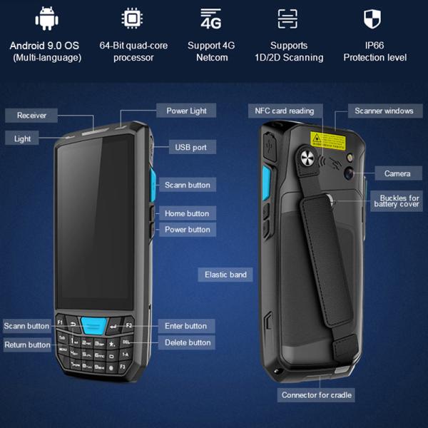 4.5 Inch 2G 480x854 Mobile Rugged Handheld Computers PDA Android 9.0 OS