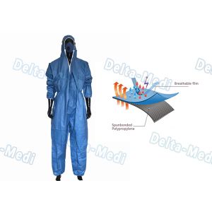 Dark Blue SF Microporous Disposable Protective Coveralls Hooded With Elastic