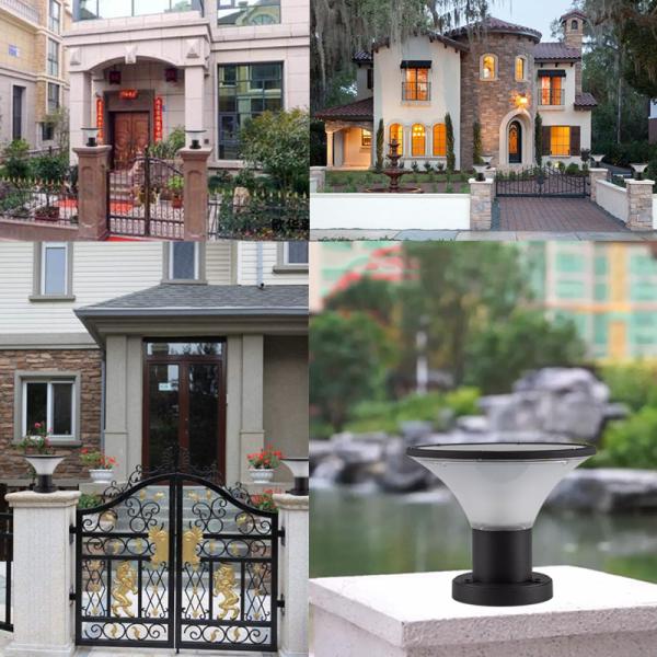 Modern Led Solar Powered Pillar Light Gate Post Cap , Black and white Solar Light