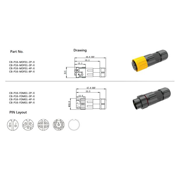 4 Pin IP67 Water Resistant Circular Connector For Cable Jacket OD 4.5-9.2 Mm2