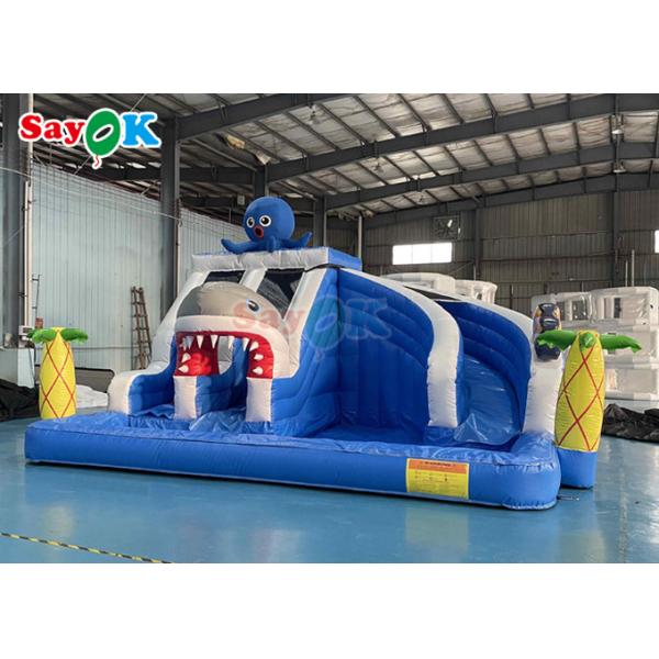 Amusement Park Inflatable Slide With Pool 19.7ft Giant Inflatable Shark Water Slide For Kids