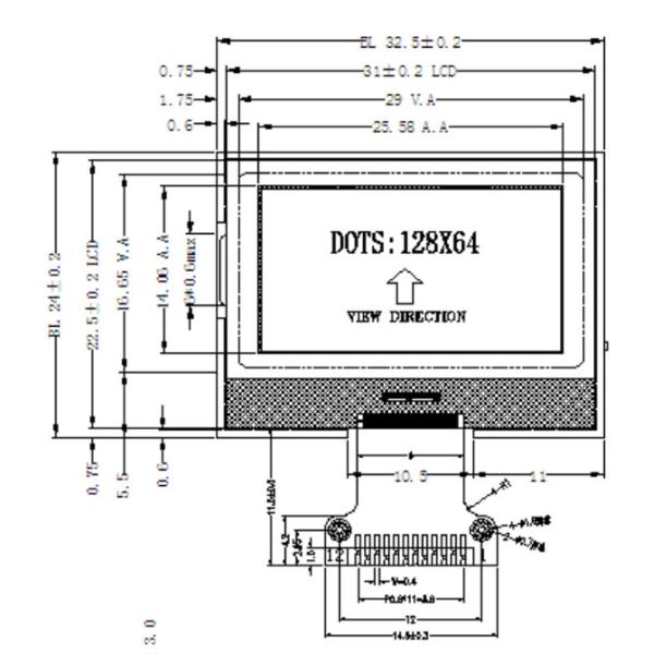 FSTN Positive 128x64 LCD Graphic Display COG 3.3V SPI Interface With White Backlight