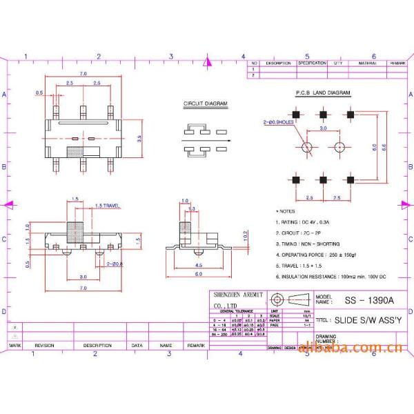 Slide Switch SS-1390A
