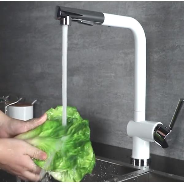 White Pull Out Rotatable Kitchen Scandinavian Copper Sink Faucet