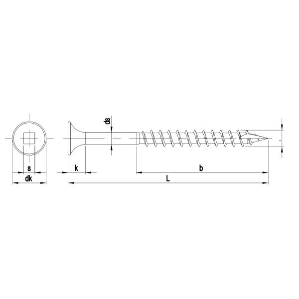 A4 316 SS Stainless Square Drive Composite Decking Screws Ribs Countersunk Head