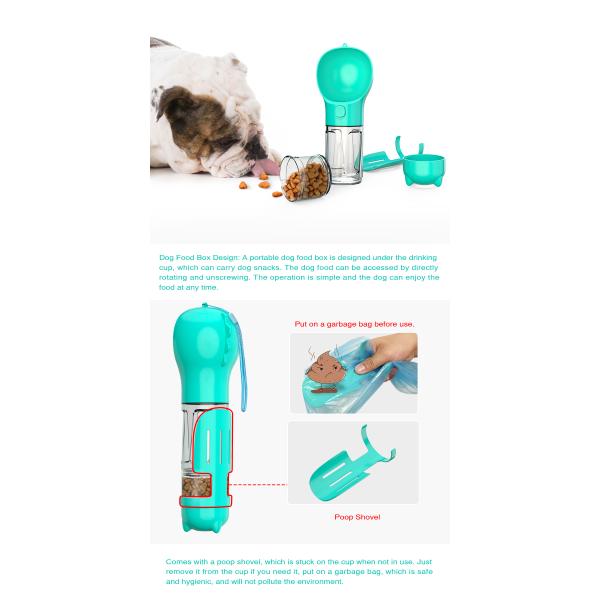 19OZ 4 In 1 Portable Dog Water Dispenser With Feeding Bowl Poop Shovel